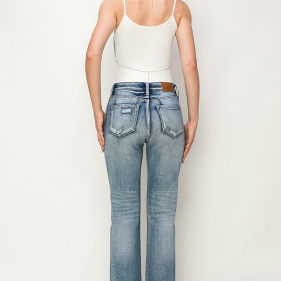 High Rise Crystal Embellished Crop Straight Jeans - Picture 3 of 8
